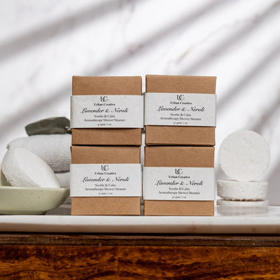 Lavender, Neroli & Geranium Shower Steamers – Calm Set of 4 – Bath Salt on Brown Living™. SKU: SS_4LN_GS. Img 4.