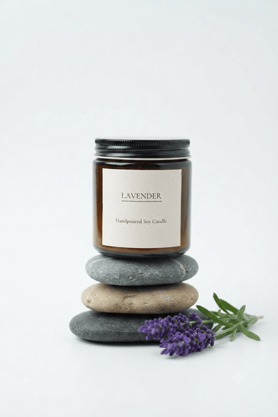 Lavender Scented Candle - Pure Essential Oil & Aromatherapy – Candles & Fragrances on Brown Living™. SKU: BGSC000001. Img 4.