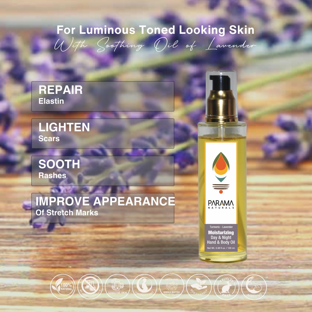 Lavender - Turmeric Moisturizing Sun Protection Hand & Body Oil - 100ml | Verified Sustainable by Brown Living™