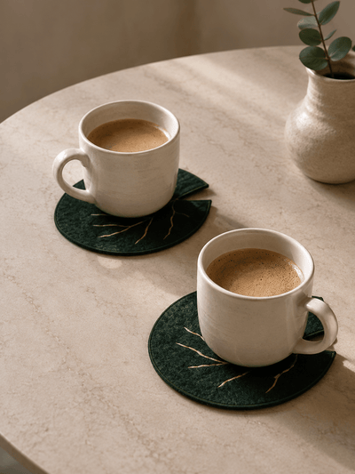 Leaf Fabric Coasters Set Of 4 | Eco Friendly Tableware Accent – Coasters on Brown Living™. SKU: CA02. Img 4.