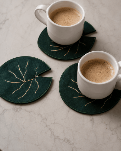 Leaf Fabric Coasters Set Of 4 | Eco Friendly Tableware Accent – Coasters on Brown Living™. SKU: CA02. Img 6.