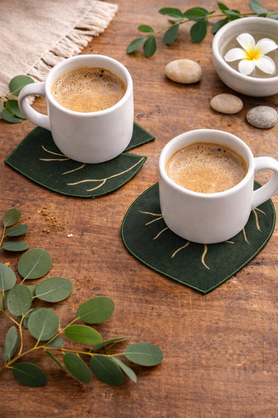 Leaf Fabric Coasters Set Of 4 | Eco Friendly Tableware Accent – Coasters on Brown Living™. SKU: CA02. Img 1.