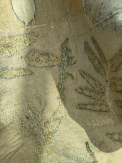 Leaf Mosaic Ahimsa Eri Silk Wrap Scarf | Large Silk Stole – Womens Scarf on Brown Living™. SKU: AS002. Img 7.