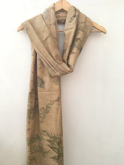 Leaf Mosaic Ahimsa Eri Silk Wrap Scarf | Large Silk Stole – Womens Scarf on Brown Living™. SKU: AS002. Img 5.