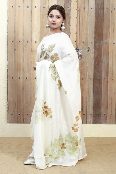 Leaf Mosaic Ecoprinted Pure Silk Saree for Women – Womens Saree on Brown Living™. SKU: SS1. Img 5.