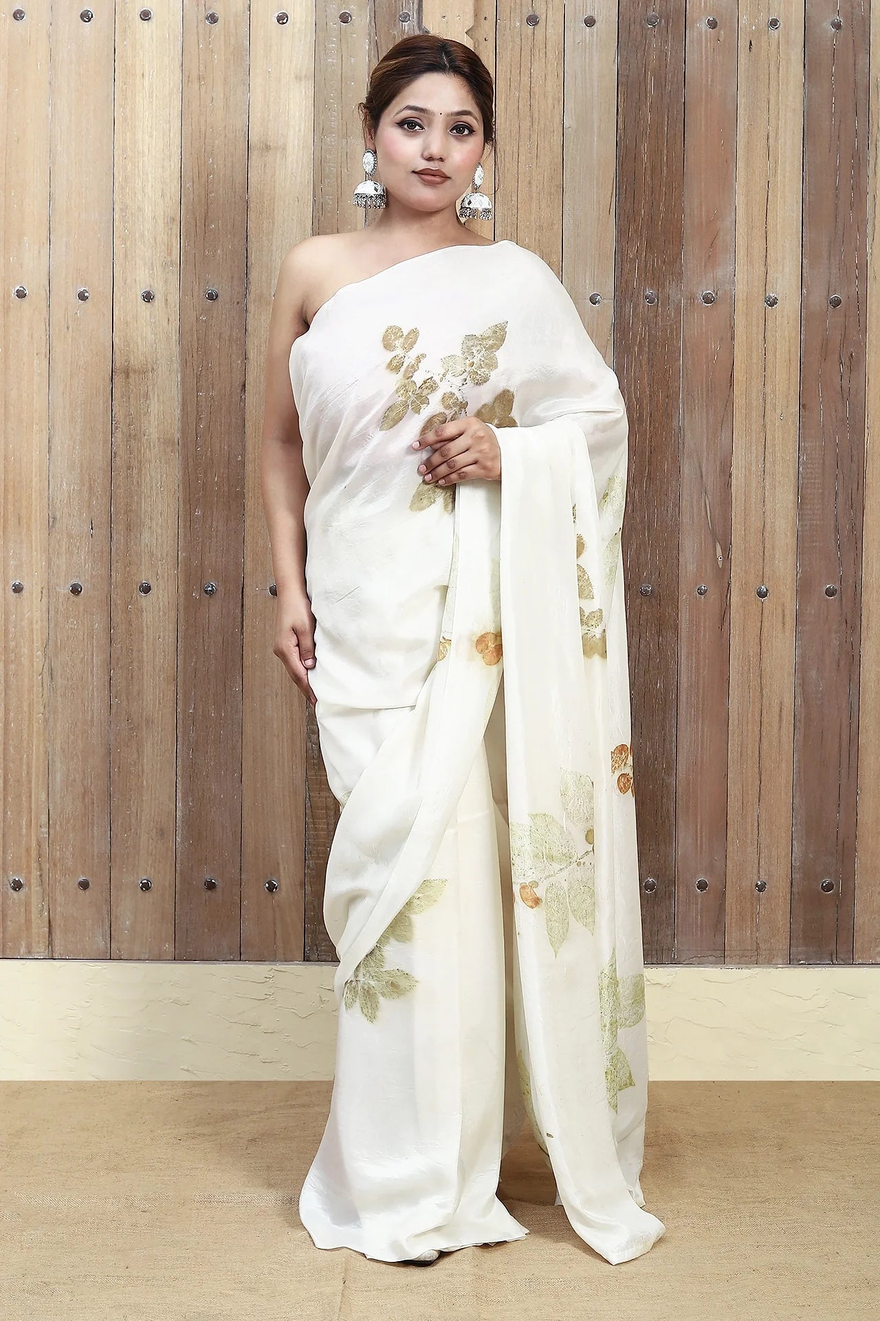 Leaf Mosaic Ecoprinted Pure Silk Saree for Women – Womens Saree on Brown Living™. SKU: SS1. Img 3.