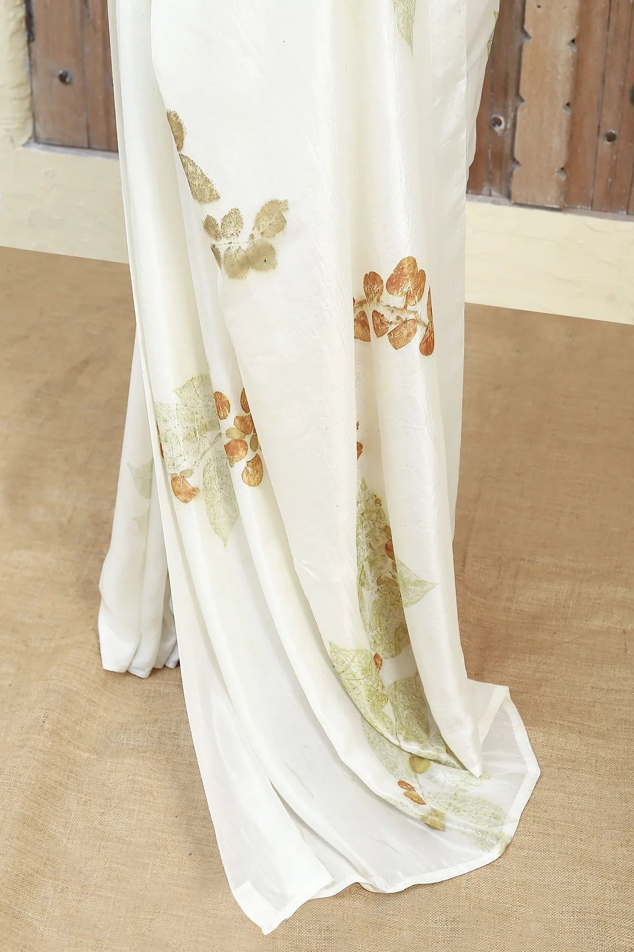 Leaf Mosaic Ecoprinted Pure Silk Saree for Women – Womens Saree on Brown Living™. SKU: SS1. Img 2.