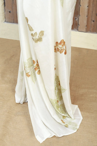 Leaf Mosaic Ecoprinted Pure Silk Saree for Women – Womens Saree on Brown Living™. SKU: SS1. Img 2.