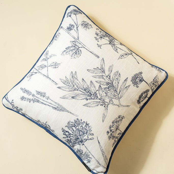 Leafy Blue Printed Cotton Cushion Cover - Navy Blue | Verified Sustainable by Brown Living™