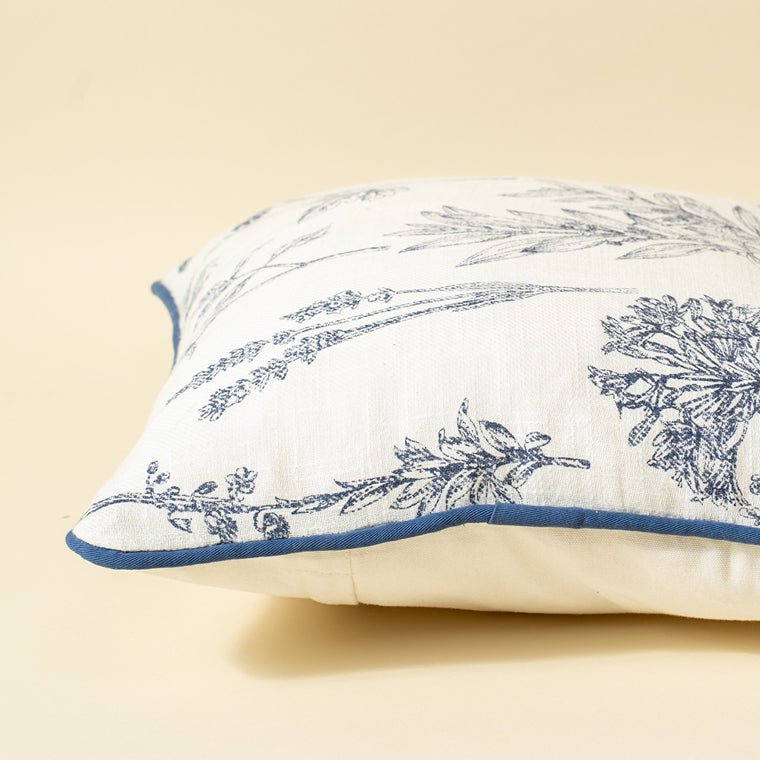 Leafy Blue Printed Cotton Cushion Cover - Navy Blue | Verified Sustainable by Brown Living™