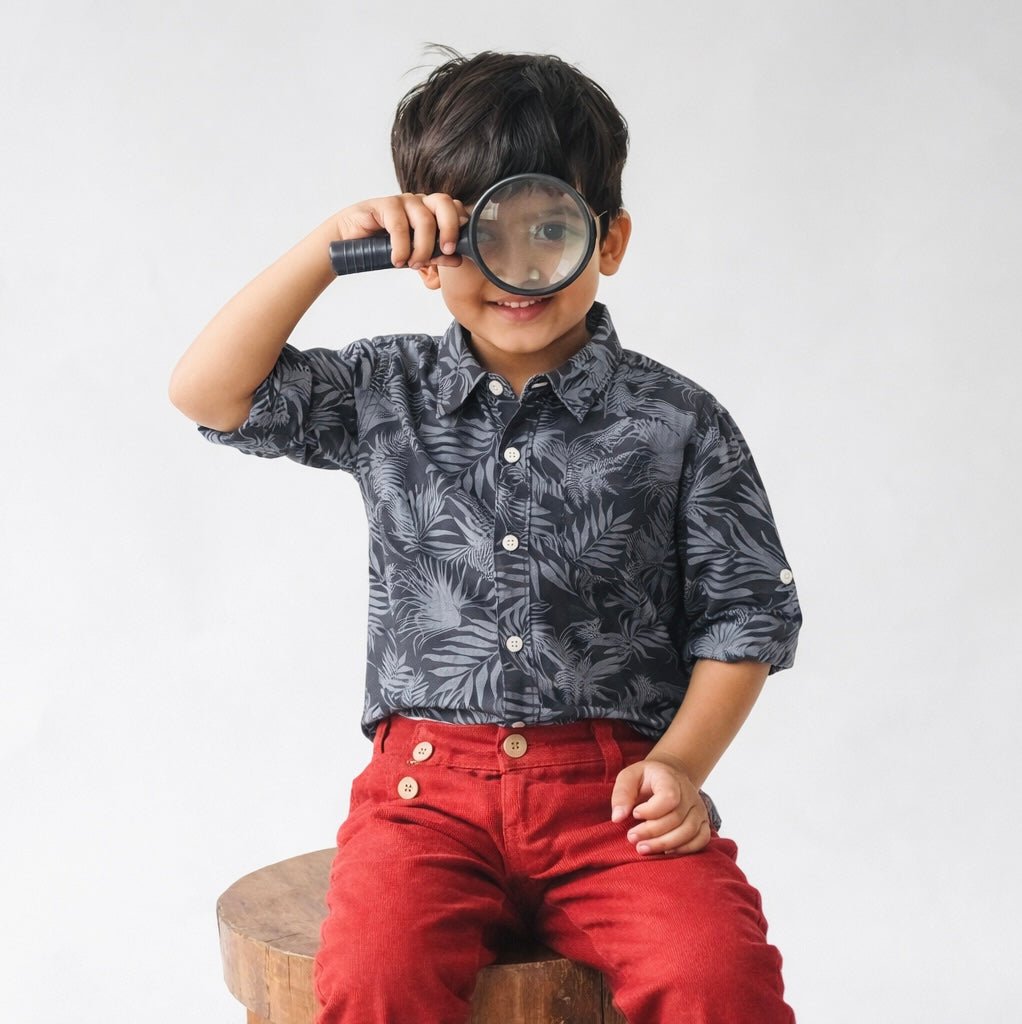 Leafy Print Shirt Regular Fit for Boys | Casual & Stylish Shirt – Kids Shirts on Brown Living™. SKU: PB211_1. Img 1.