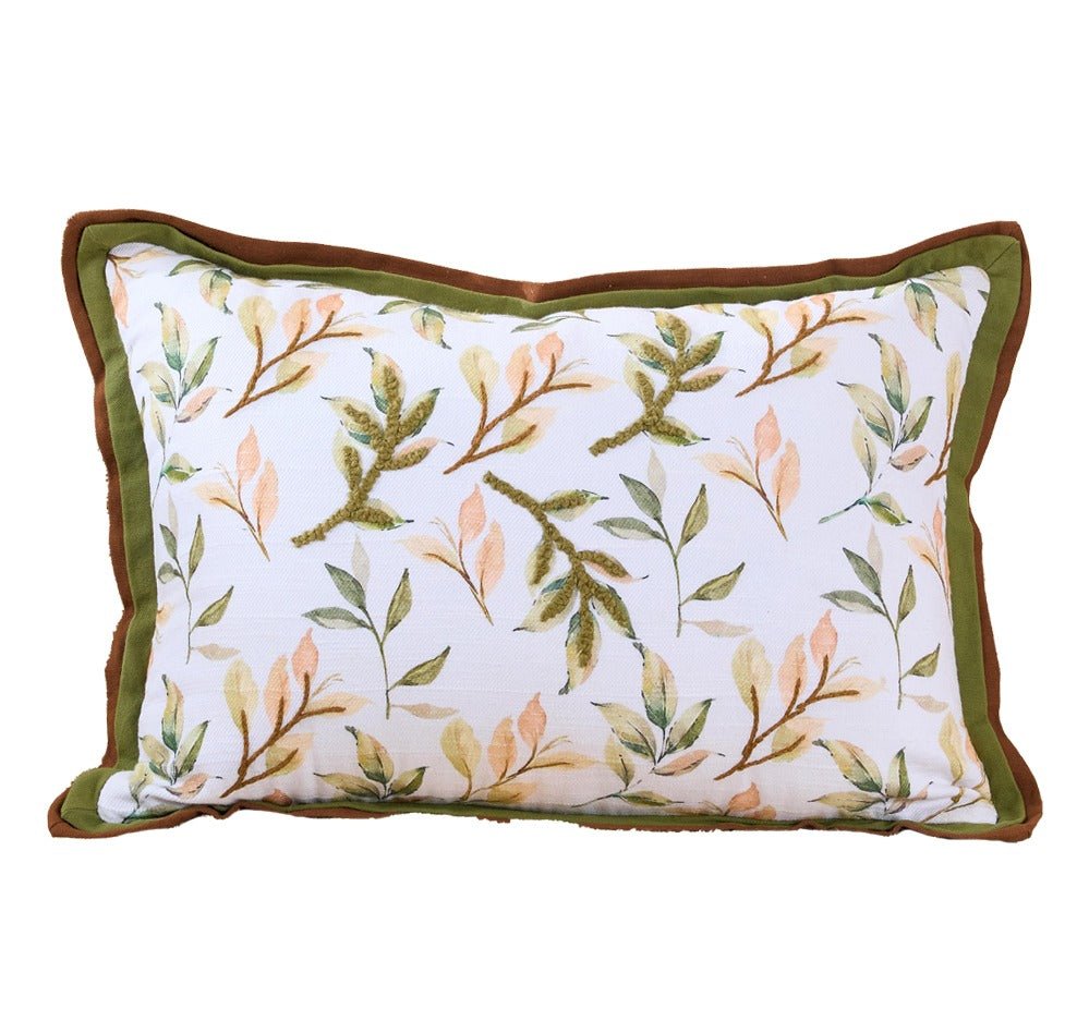 Leafy Shades Nature Charm Cushion | Botanical Decorative Accent Cushio – Pillow on Brown Living™. SKU: TEE-25720. Img 3.