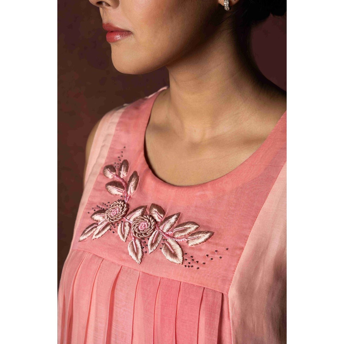 Leher Ombre Cotton Pastel Pink Dress With Floral Resham Work – Womens Dress on Brown Living™. SKU: HD1029XSN. Img 3.