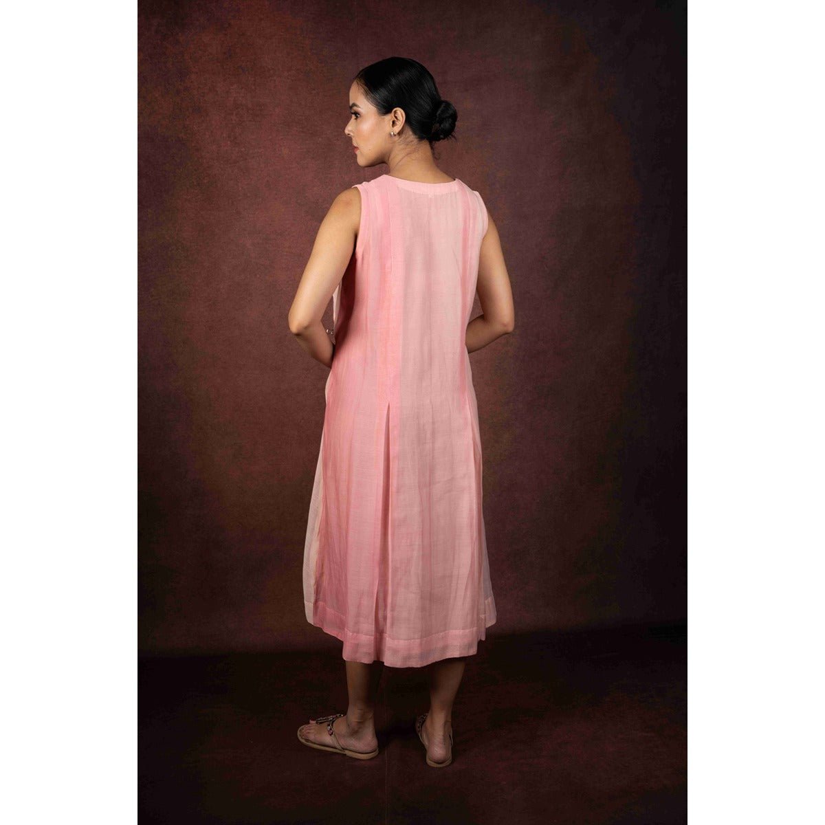 Leher Ombre Cotton Pastel Pink Dress With Floral Resham Work – Womens Dress on Brown Living™. SKU: HD1029XSN. Img 4.
