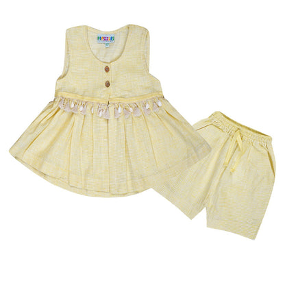Lemon Striped Dress & Pants Set For Girls | Regular Fit – Kids Daywear Sets on Brown Living™. SKU: PG171_1. Img 1.