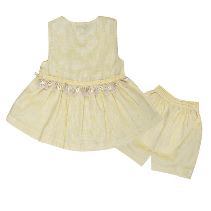 Lemon Striped Dress & Pants Set For Girls | Regular Fit – Kids Daywear Sets on Brown Living™. SKU: PG171_1. Img 2.
