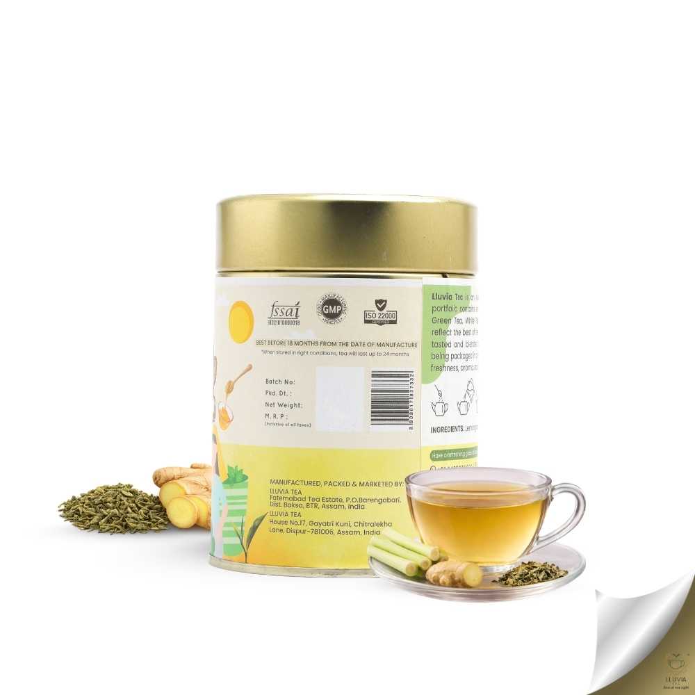 Lemongrass Ginger Green Tea – Relieve Anxiety & Detox – 50g – Tea on Brown Living™. SKU: SGTin50New. Img 3.