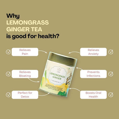 Lemongrass Ginger Green Tea – Relieve Anxiety & Detox – 50g – Tea on Brown Living™. SKU: SGTin50New. Img 5.