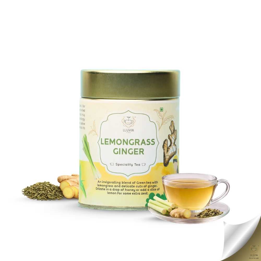 Lemongrass Ginger Green Tea – Relieve Anxiety & Detox – 50g – Tea on Brown Living™. SKU: SGTin50New. Img 1.