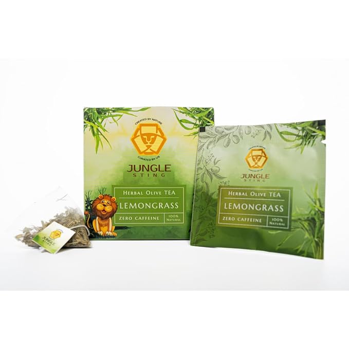 Lemongrass Olive Tea | Refreshing Herbal Olive Leaf Infusion – Pyramid Tea Bags on Brown Living™. SKU: JS_OLIVE_LEMONGRASS. Img 2.
