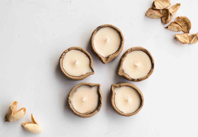 Lemongrass Scented Soy Wax Cowdung Diyas - Set of 5 – Candles & Fragrances on Brown Living™. SKU: SN12124. Img 1.