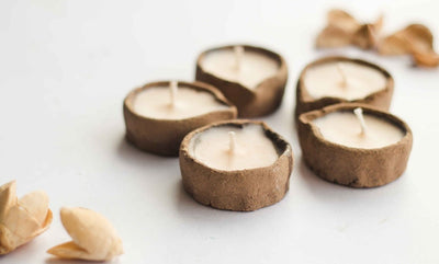 Lemongrass Scented Soy Wax Cowdung Diyas - Set of 5 – Candles & Fragrances on Brown Living™. SKU: SN12124. Img 9.