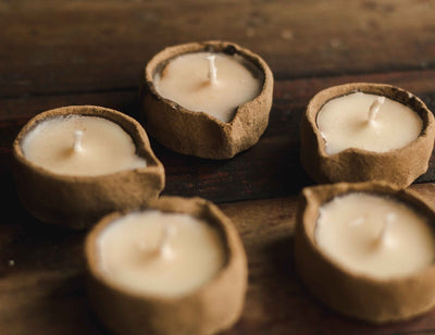 Lemongrass Scented Soy Wax Cowdung Diyas - Set of 5 – Candles & Fragrances on Brown Living™. SKU: SN12124. Img 4.