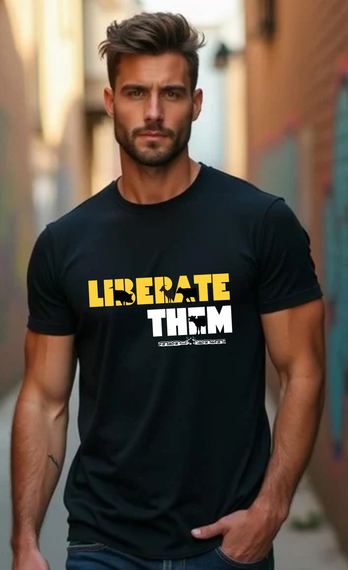 Liberate Them Men’s Relaxed Fit Graphic T-Shirt | Cotton Statement Tee – Mens T-Shirt on Brown Living™. SKU: liberate-Black-S. Img 1.