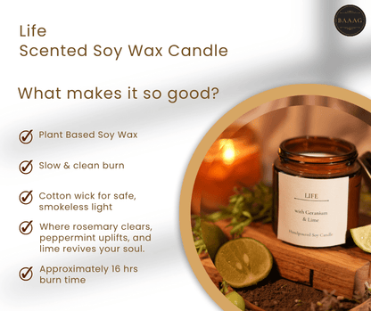 Life Scented Soy Wax Candle – Natural & Long - Lasting – Candles & Fragrances on Brown Living™. SKU: BGSC000003. Img 2.