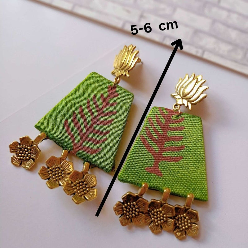 Light Green Leaf Pattern Golden Charm Earrings | Verified Sustainable by Brown Living™