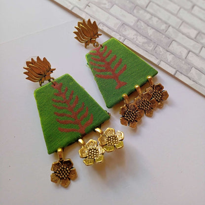 Light Green Leaf Pattern Golden Charm Earrings | Verified Sustainable by Brown Living™