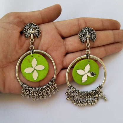 Light Green Oxidized Jhumka Bali Earrings | Verified Sustainable by Brown Living™