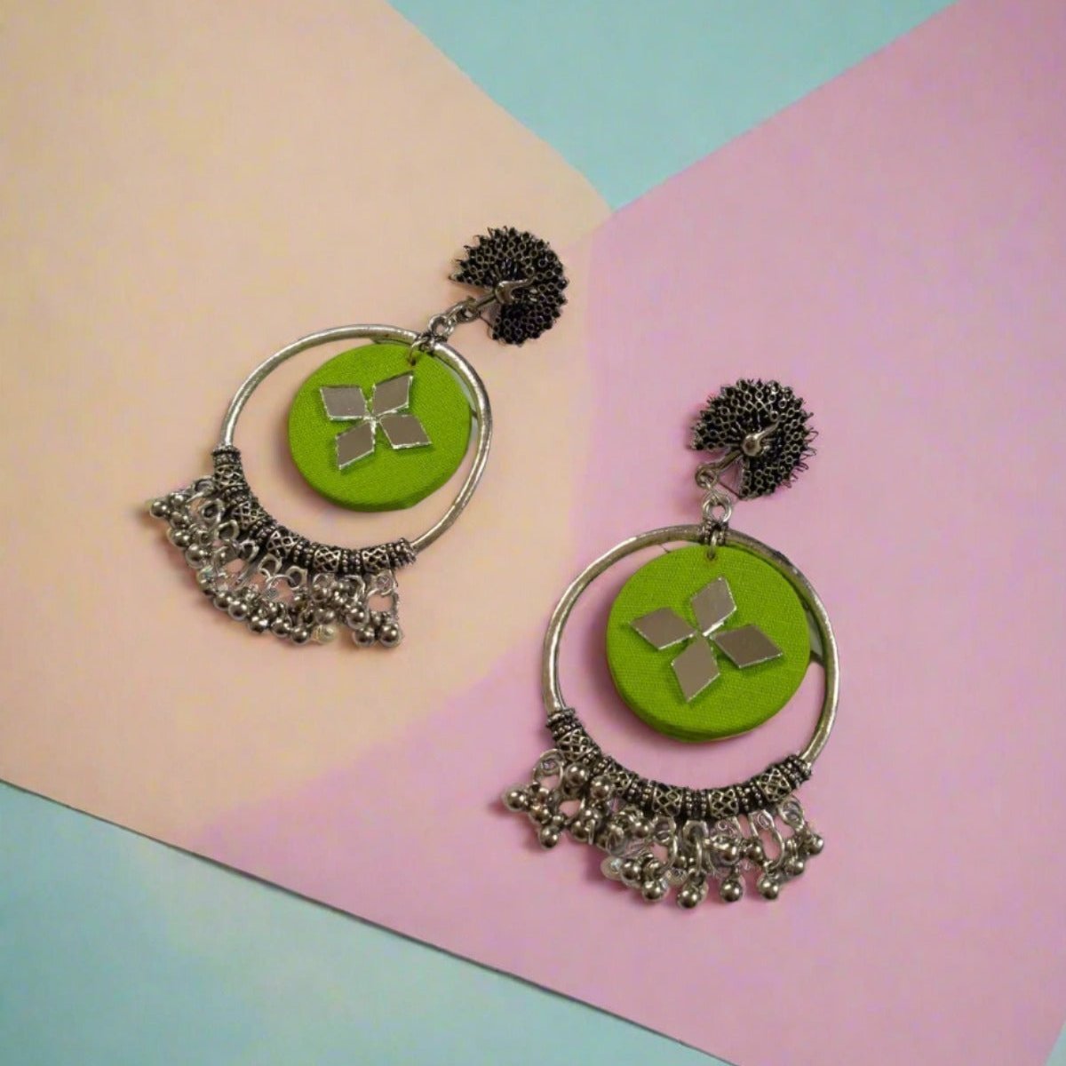 Light Green Oxidized Jhumka Bali Earrings | Verified Sustainable by Brown Living™