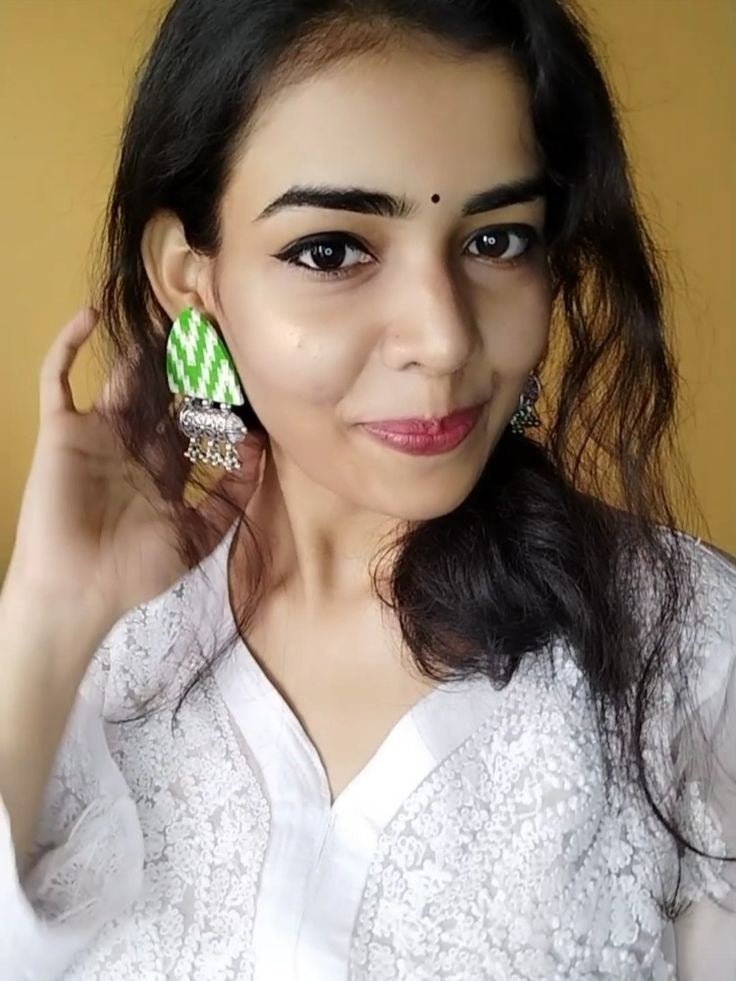 Light Green Printed Fabric Ghungroo Earrings | Verified Sustainable by Brown Living™