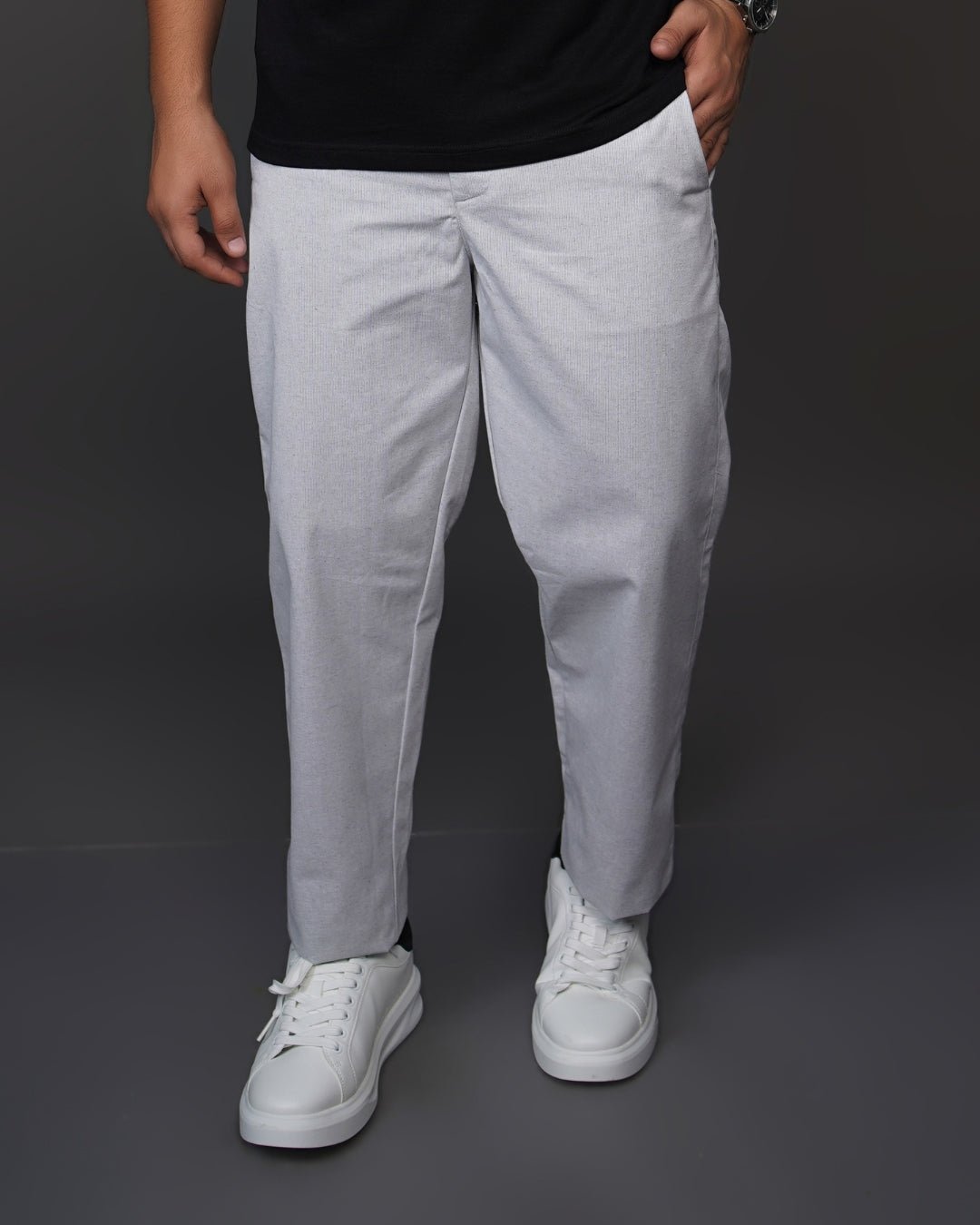 Light Grey Straight Fit Cotton Trousers | Semi-Formal Wear – Mens Trousers on Brown Living™. SKU: AT17H-TROUSER-30. Img 6.