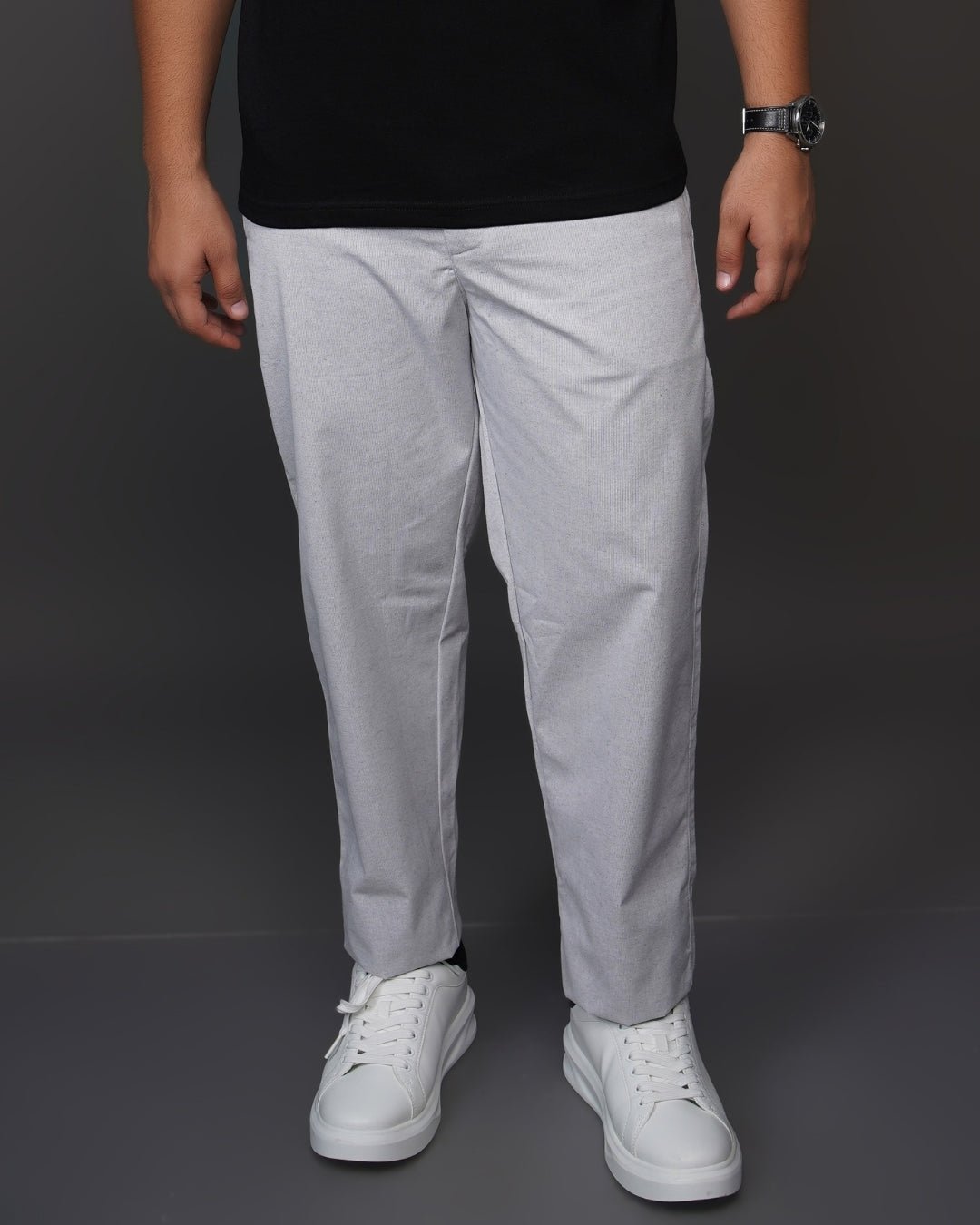 Light Grey Straight Fit Cotton Trousers | Semi-Formal Wear – Mens Trousers on Brown Living™. SKU: AT17H-TROUSER-30. Img 7.