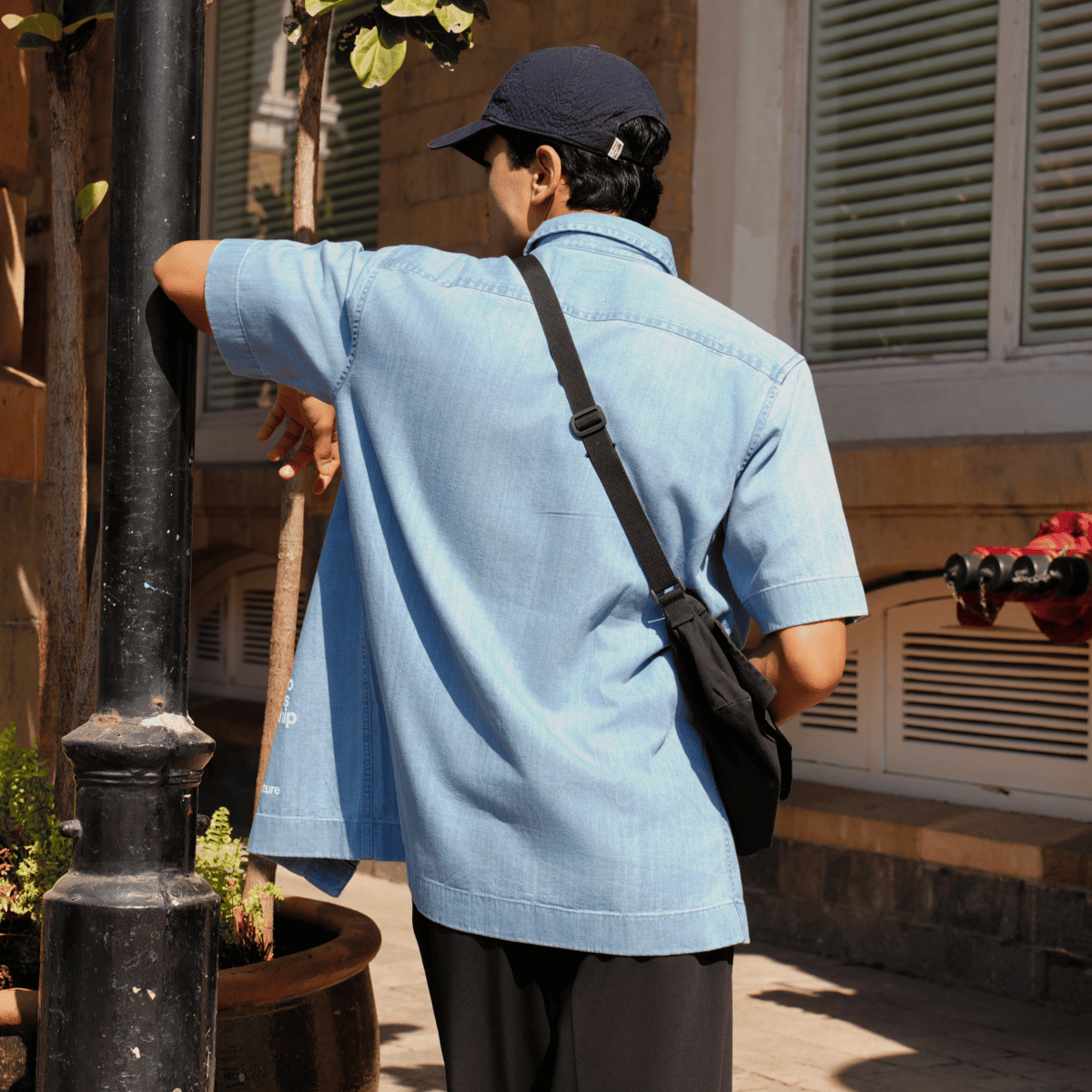 Light Indigo Half - Sleeved Cotton Shirt for Men – Men Shirt on Brown Living™. SKU: UNBHUSH1001002SN1. Img 4.