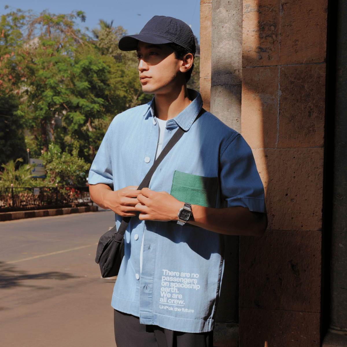 Light Indigo Half - Sleeved Cotton Shirt for Men – Men Shirt on Brown Living™. SKU: UNBHUSH1001002SN1. Img 1.
