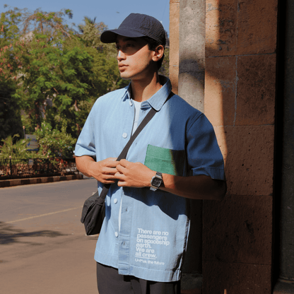 Light Indigo Half - Sleeved Cotton Shirt for Men – Men Shirt on Brown Living™. SKU: UNBHUSH1001002SN1. Img 1.