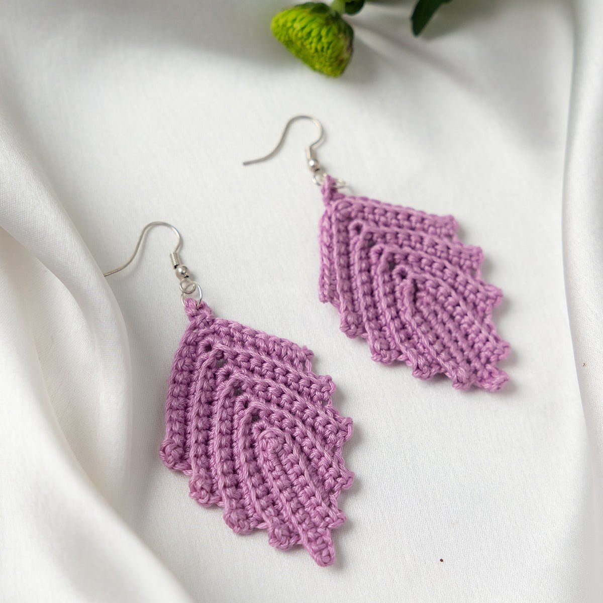 Lilac Dream Earrings | Hand Crochet Lavender Earrings – Jewellery on Brown Living™. SKU: AM-EAR-LilacDream. Img 2.