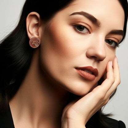 Lilium Taarkashi Wooden Earring - Brass Inlay Craft – Jewellery on Brown Living™. SKU: UATRWJ004. Img 5.