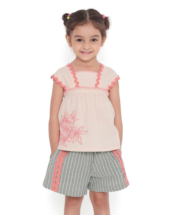 Lillete Embroidered Top and Alouette Jacquard Shorts Co - Ord Set | Verified Sustainable Kids Daywear Sets on Brown Living™