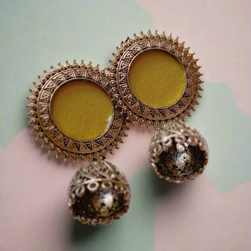 Lime Green with Silver Ring and Jhumka Earrings | Verified Sustainable by Brown Living™