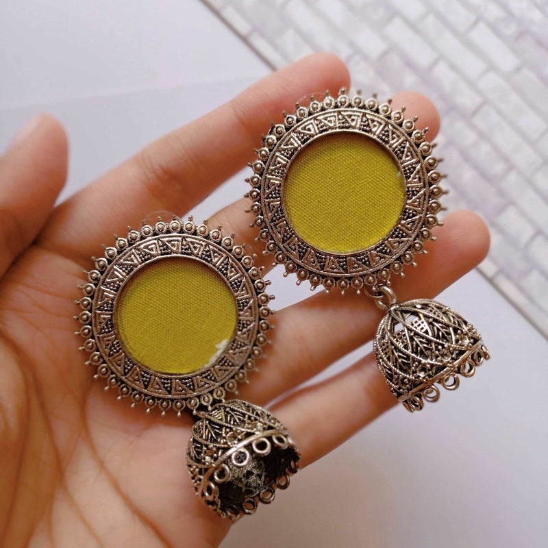 Lime Green with Silver Ring and Jhumka Earrings | Verified Sustainable by Brown Living™