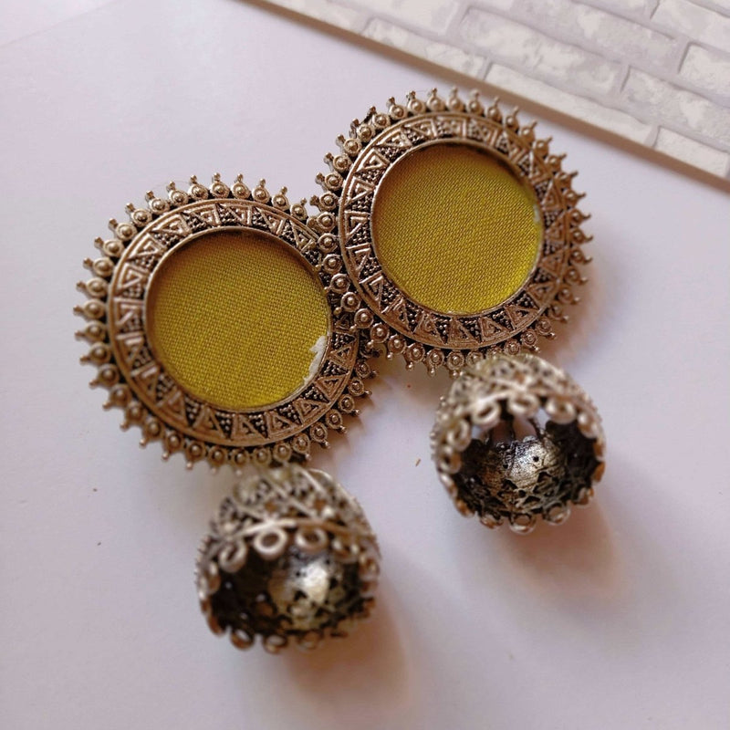 Lime Green with Silver Ring and Jhumka Earrings | Verified Sustainable by Brown Living™