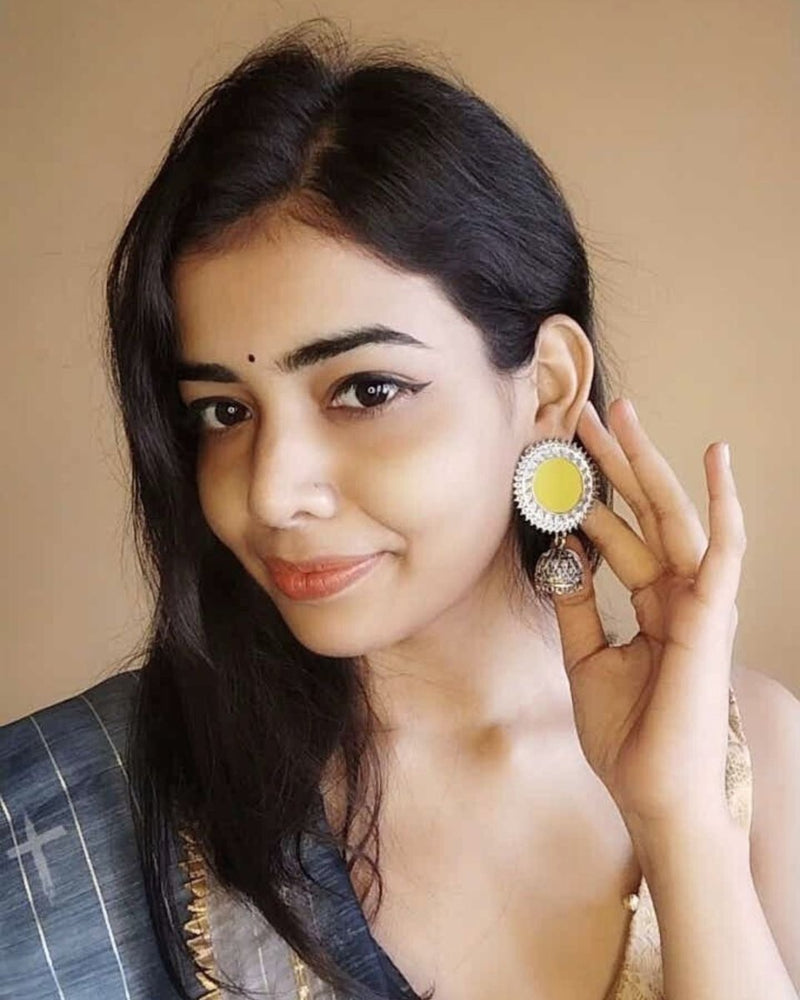 Lime Green with Silver Ring and Jhumka Earrings | Verified Sustainable by Brown Living™