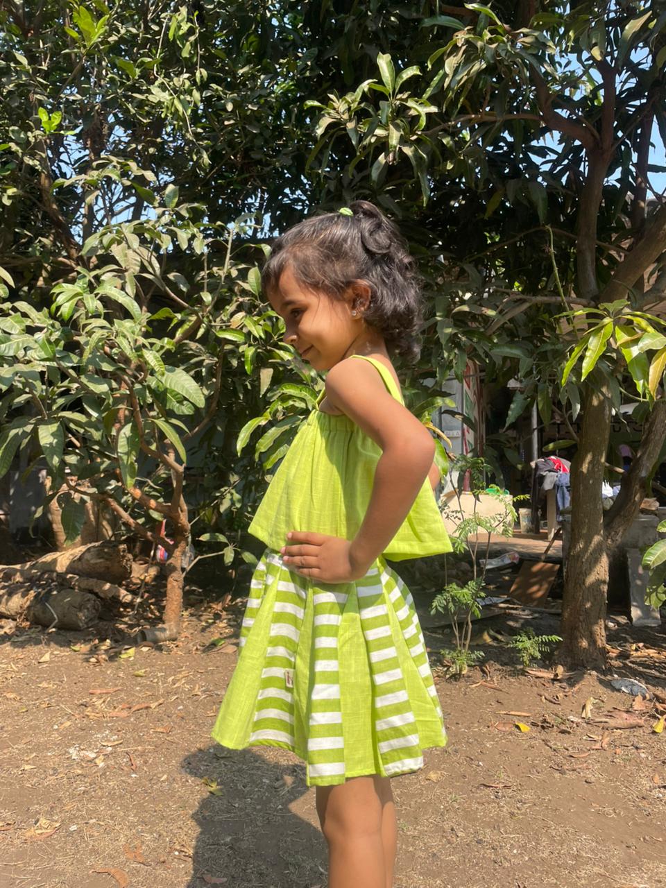Lime Pop Handloom Skirt Set For Women | Breezy Two - Piece Outfit – Kids Daywear Sets on Brown Living™. SKU: ST-36-0-6M. Img 6.