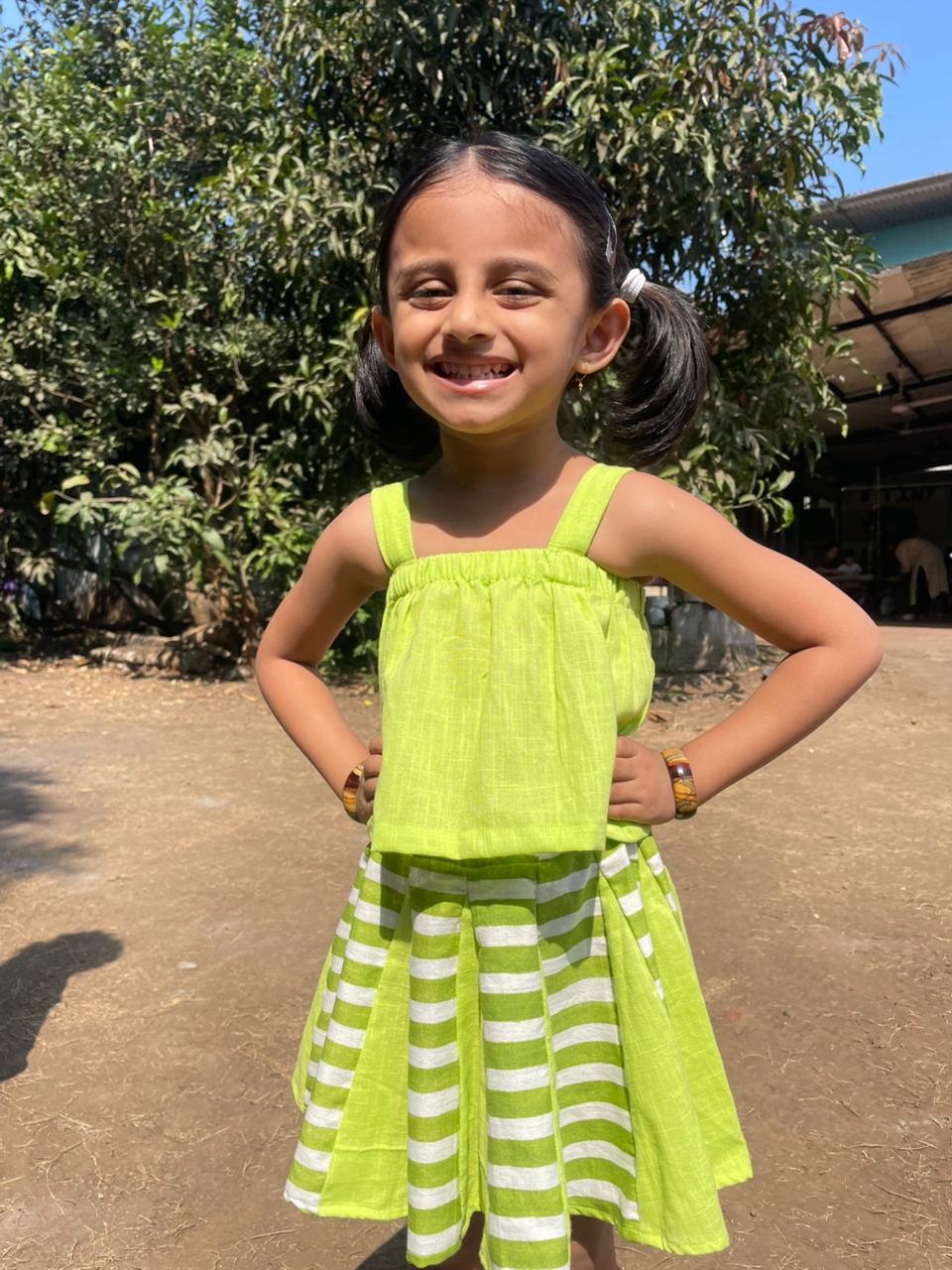 Lime Pop Handloom Skirt Set For Women | Breezy Two - Piece Outfit – Kids Daywear Sets on Brown Living™. SKU: ST-36-0-6M. Img 1.