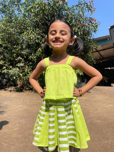 Lime Pop Handloom Skirt Set For Women | Breezy Two - Piece Outfit – Kids Daywear Sets on Brown Living™. SKU: ST-36-0-6M. Img 3.