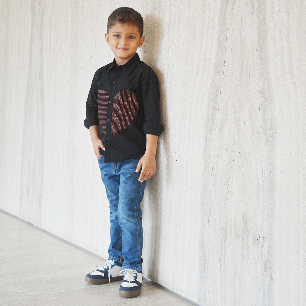 Lined Heart Cotton Embroidered Shirt – Kids Shirts on Brown Living™. SKU: NANFS005EMB025-4Y-n. Img 4.